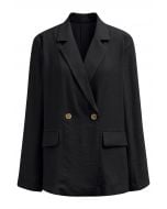 Lightweight Notch Lapel Linen-Blend Blazer in Black