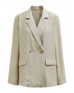 Lightweight Notch Lapel Linen-Blend Blazer in Khaki