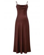 Texture Jacquard Drape Neck Satin Cami Dress in Burgundy