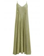 Texture V-Neck Frilling Hem Cami Midi Dress in Pistachio