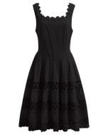 Geometric Eyelet Embroidered Square Neck Sleeveless Dress in Black