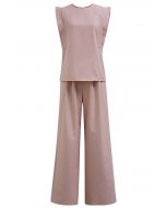 Chic Sleeveless Top and Flowy Wide-Leg Pants Set in Pink