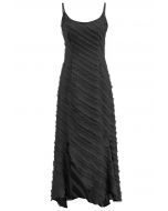 Fringed Stripe Split Cami Dress in Black