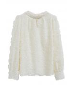 Fringed Floral Cutout Detail Top in Ivory