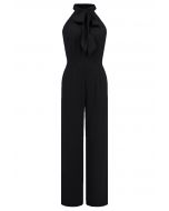 Sleek Bowknot Halter Neck Jumpsuit in Black