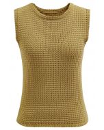 Solid Color Openwork Knit Sleeveless Top in Mustard