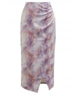 Tie Dye Asymmetric Front Slit Skirt in Lavender