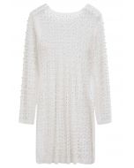 Full Pearl Embellished Sheer Mesh Cover-Up Dress in White