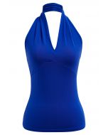 Optimal Halter V-Neck Sleeveless Top in Blue