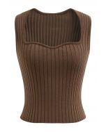 Flattering Fit Ribbed Tank Top in Brown