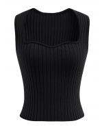 Flattering Fit Ribbed Tank Top in Black