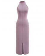 Seam Detailing Halter Bodycon Knit Dress in Pink