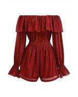 Breezy Off-Shoulder Top and Shorts Set in Red