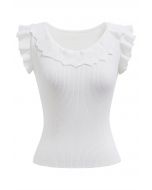 Ethereal Ruffle Sleeveless Knit Top in White