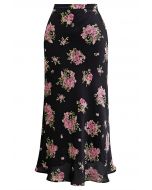 Summery Posy Print Maxi Skirt in Black