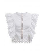 Crochet Trim Sleeveless Cotton Top in White