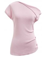 Asymmetric Folded Collar Knit Top in Pink