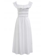 Tiered Lace Off-Shoulder Spliced Dress in White