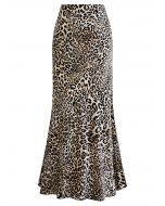 Satin Finish Mermaid Maxi Skirt in Leopard