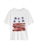 Star and Drawing Printed Round Neck T-Shirt