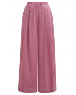 Side Pocket Wide-Leg Linen-Blend Pants in Pink