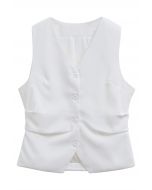 V-Neck Buttoned Down Ruched Vest in White