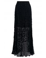 Bohemian Cutwork Crochet Maxi Skirt in Black