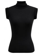 High Neck Sleeveless Slim Fit Top in Black