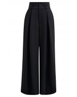 Side Pocket Wide Leg Pleated Pants in Black