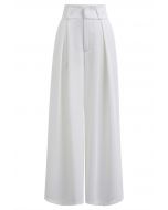 Side Pocket Wide Leg Pleated Pants in White