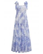 Tranquil Blue Rose Tie-Strap Maxi Dress