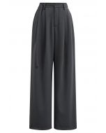 Belted Waist Pleated Palazzo Pants in Smoke