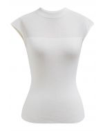 Mock Neck Sleeveless Slim Fit Knit Top in White