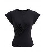 Cap Sleeve Crisscross Cotton Top in Black