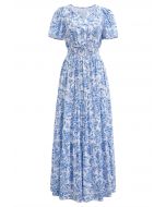 Ebullient Blue Flower Printed Maxi Dress