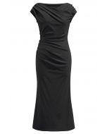 Crisscross Neck Ruched Mermaid Dress in Black