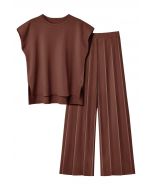 Daily Comfort Sleeveless Top and Straight-Leg Pants Set in Brown