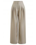 Polished Pleat Detail Straight-Leg Pants in Khaki