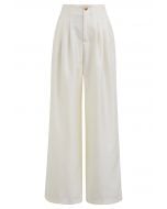 Polished Pleat Detail Straight-Leg Pants in Cream