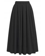 Inseam Pockets Cotton Flare Midi Skirt in Black