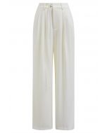 Adjustable Belt Pleated Straight-Leg Pants in Cream