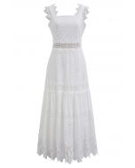 Leaves Eyelet Embroidered Lace Trim Cami Dress in White