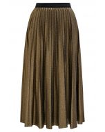 Rhinestone Embellished Pleated Midi Skirt in Moss Green