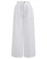 Pintuck Detail Wide-Leg Pants in White