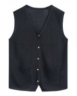 Button Down Patch Pocket Vest in Navy