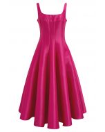 Polished Satin Flared Hem Cami Dress in Magenta