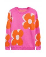 Flowering Day Jacquard Knit Sweater in Hot Pink