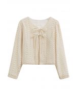 Intricate Crochet Bow Ties Jacket in Cream