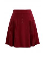 Refined Pleats Button Trim Knitted Mini Skirt in Red