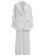 Modern Executive Notched Lapel Blazer and Pants Set in White